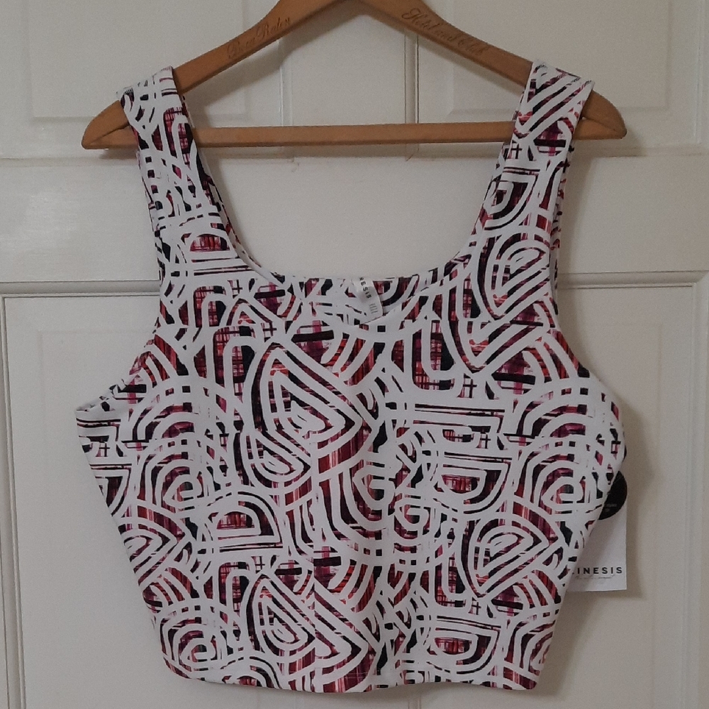 Stylish Women's KINESIS Tank Top - Black, White, and Red Abstract Design